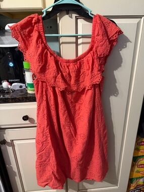 Tommy Bahama Coral Eyelet Ruffle Mini Dress